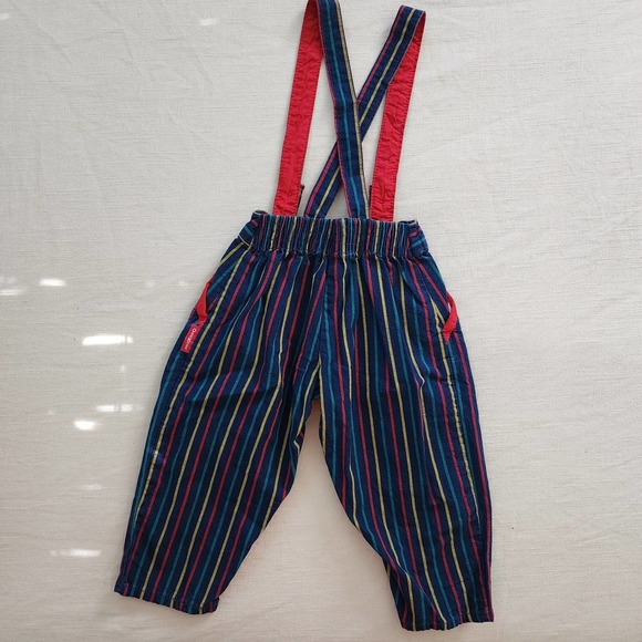 Vintage Oshkosh Primary Striped Suspender Pants 2t - Picture 3 of 7